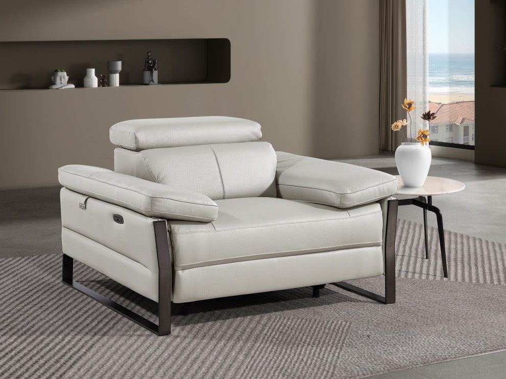 Antonio Italian Leather Power Reclining Arm Chair, Light Gray