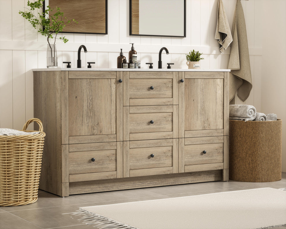 Home Living 54" Double Bathroom Vanity, Natural Oak