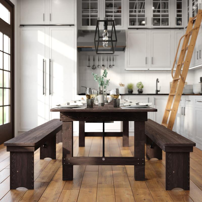 HERCULES Series 8' x 40" Solid Pine Folding Farm Table, Mahogany