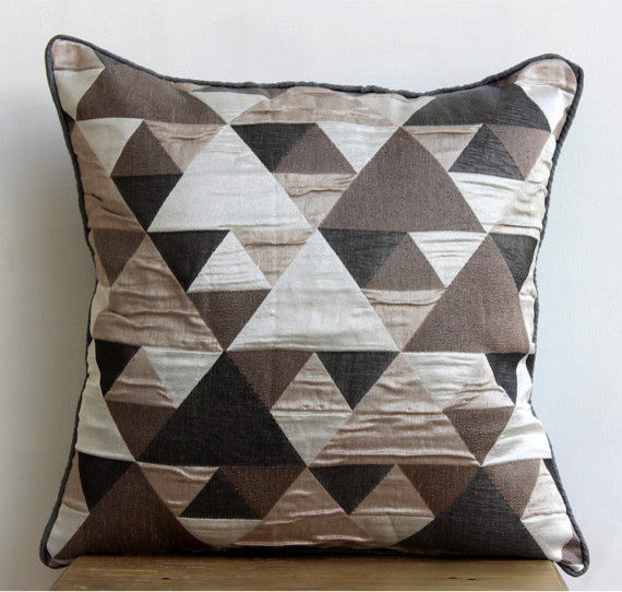 Brown Jacquard Weave 22"x22" Optic Japanese Pillows Cover, Brown Origami