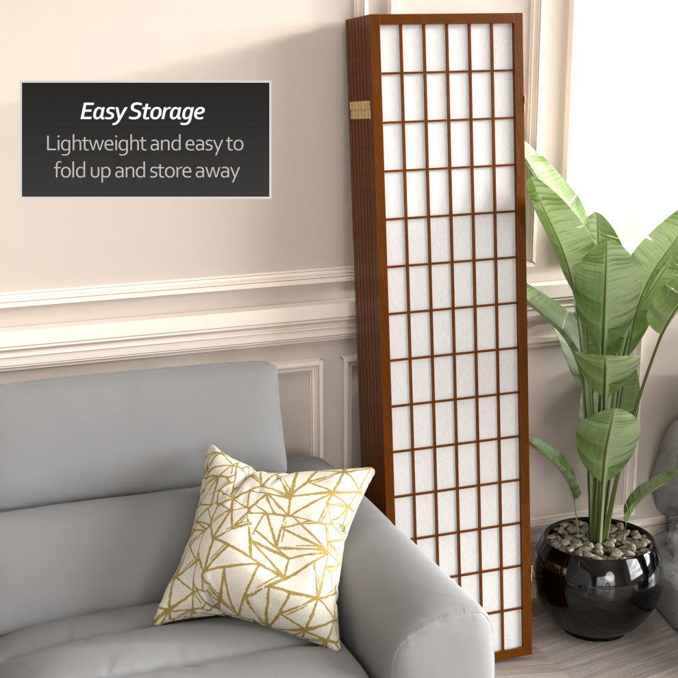 6' Tall Window Pane Shoji Screen, Walnut, 8 Panels