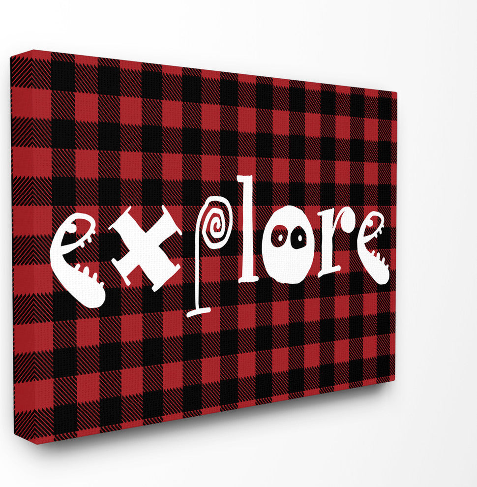 Explore Plaid Typography, 24"x30", Stretched Canvas Wall Art