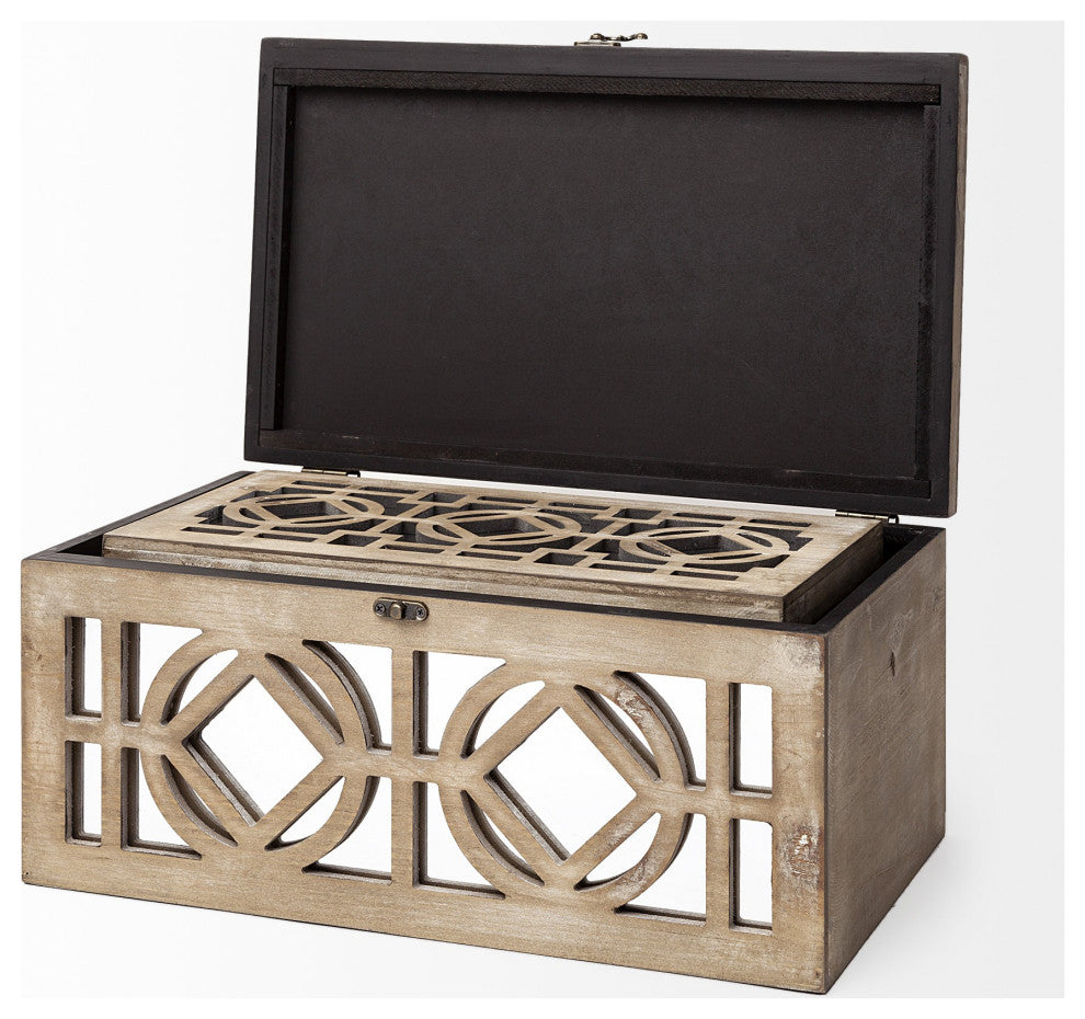 Set of Two Brown Mirrored Wooden Boxes