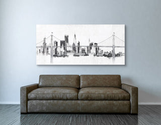 Epic Graffiti "Bridge And Skyline Silver" Giclee Canvas Wall Art, 30"x60"