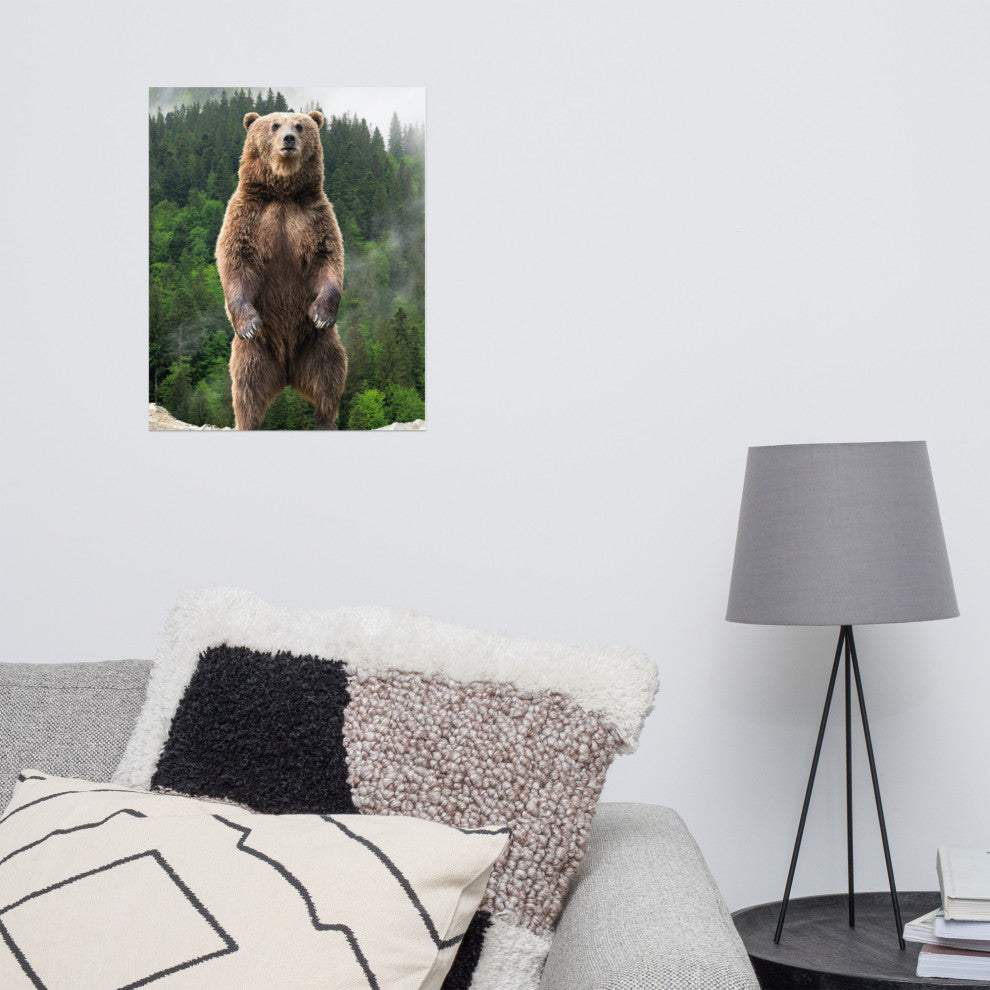 Big Standing Brown Bear On Mountain Top Loose Wall Art Print, 16" X 20"
