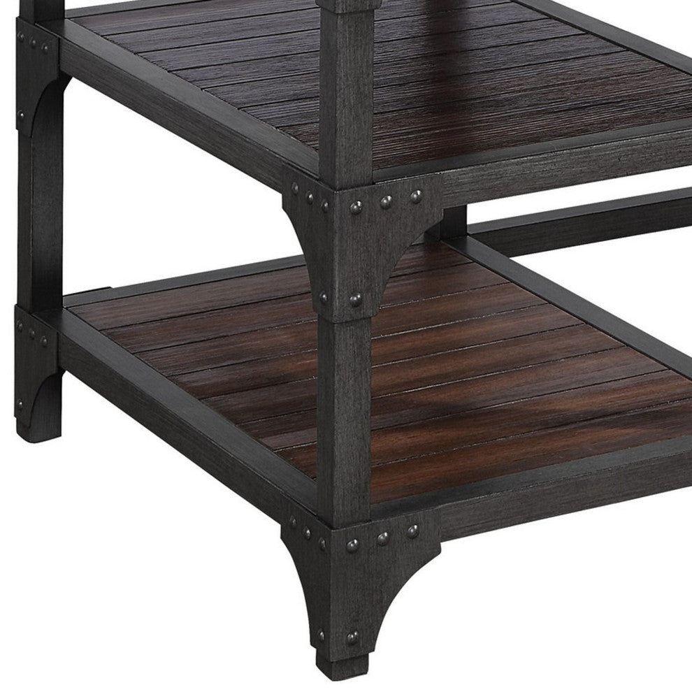 Benzara BM251321 Writing Desk With 3 Drawers and Plank Details, Brown