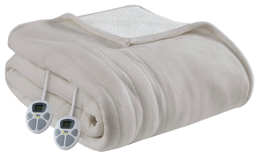 Serta Fleece to Sherpa Heated Fleece and Sherpa Bedding Blanket, Tan