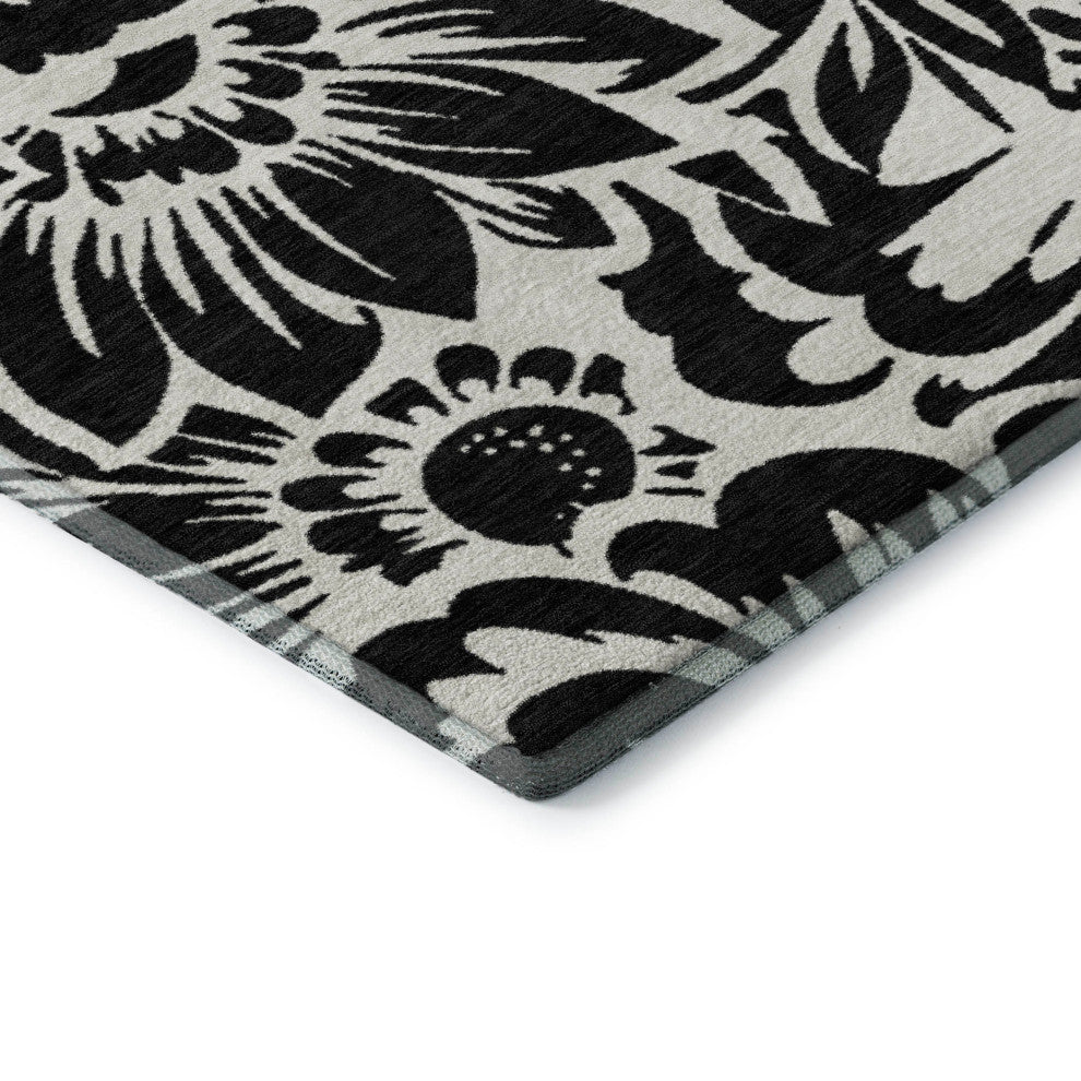 Premium Machine Washable Mayfield AMF551 Black 8' x 8' Round Rug