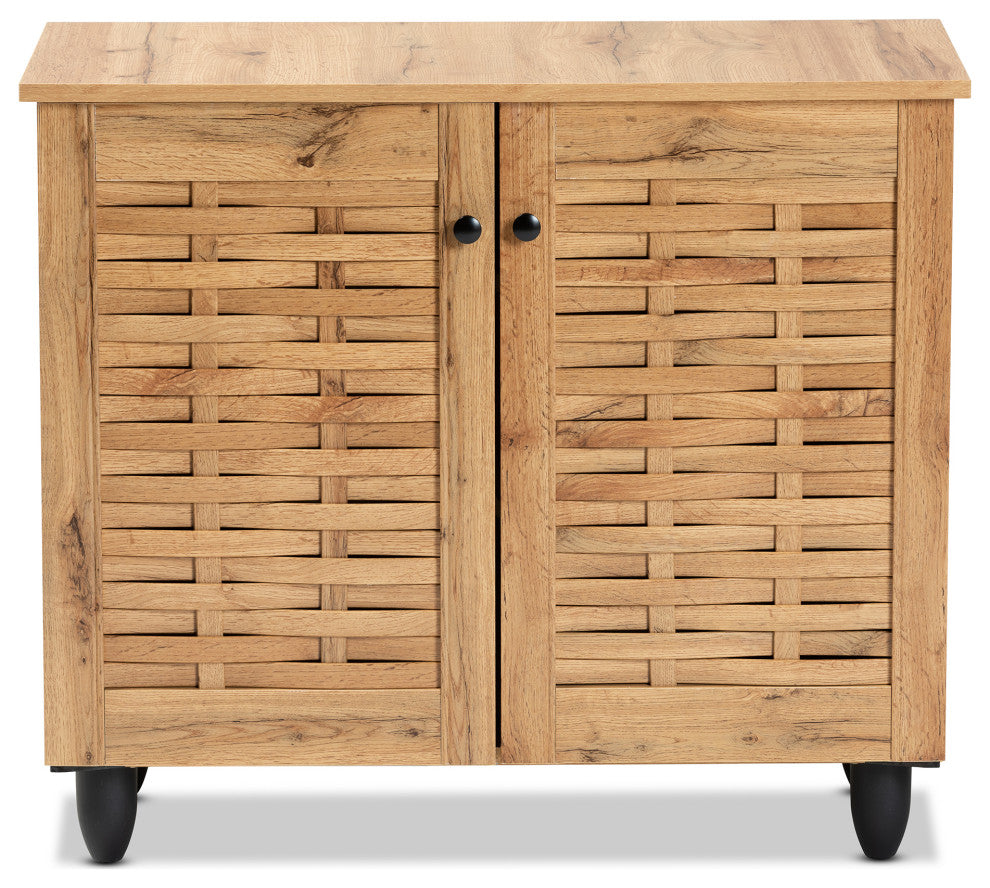 Winda Modern and Contemporary Oak Brown Finished Wood 2-Door Shoe Cabinet