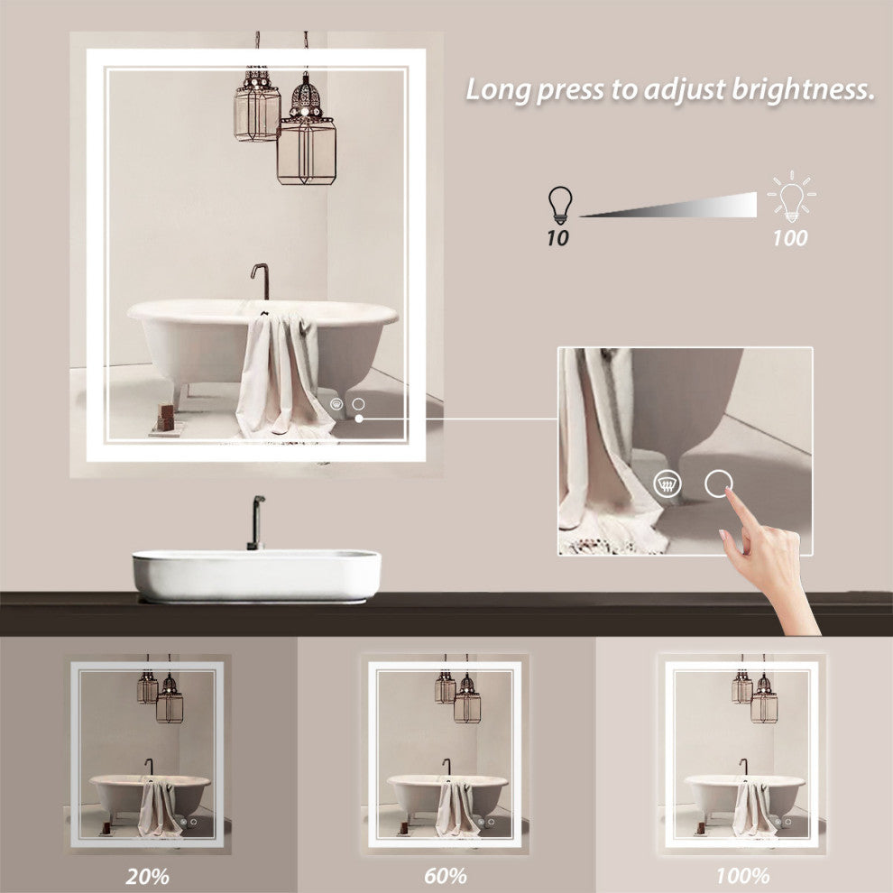 LED Bathroom Mirror, Anti-Fog Memory Dimmable IP54 Waterproof, 30"x36"