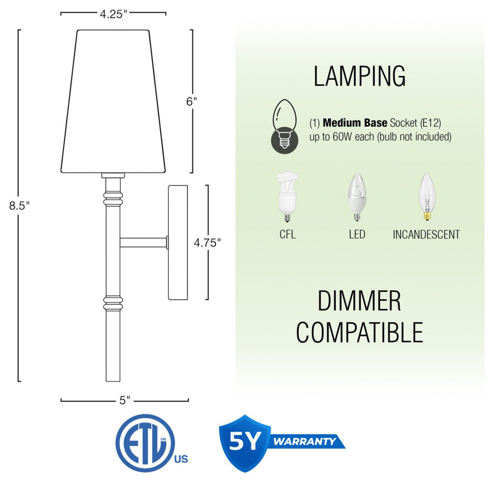 Kira Home Torche II 15" Wall Sconce/Wall Light + Black Linen Shade, Cool Brass