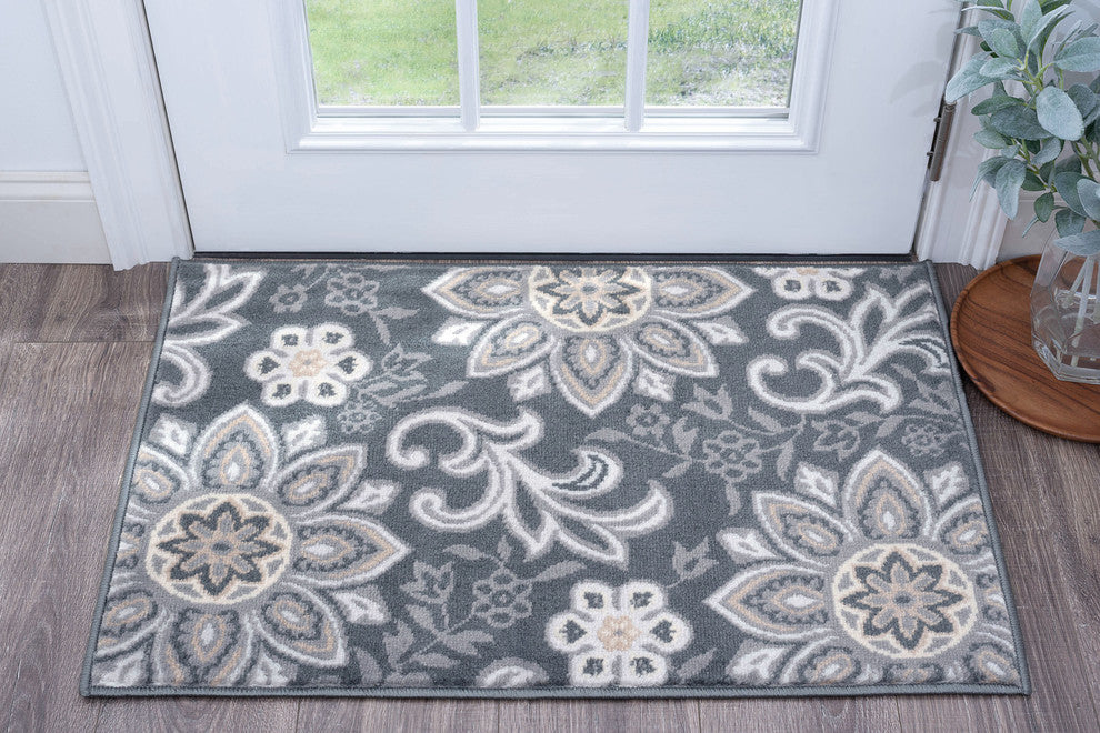 Piper Transitional Floral Dark Gray Scatter Mat Rug, 2''x3''