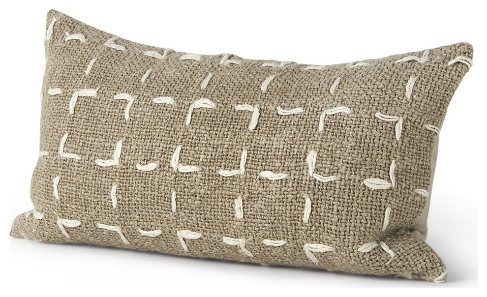 Rustic Sand and White Lumbar Decorative Pillow Cover