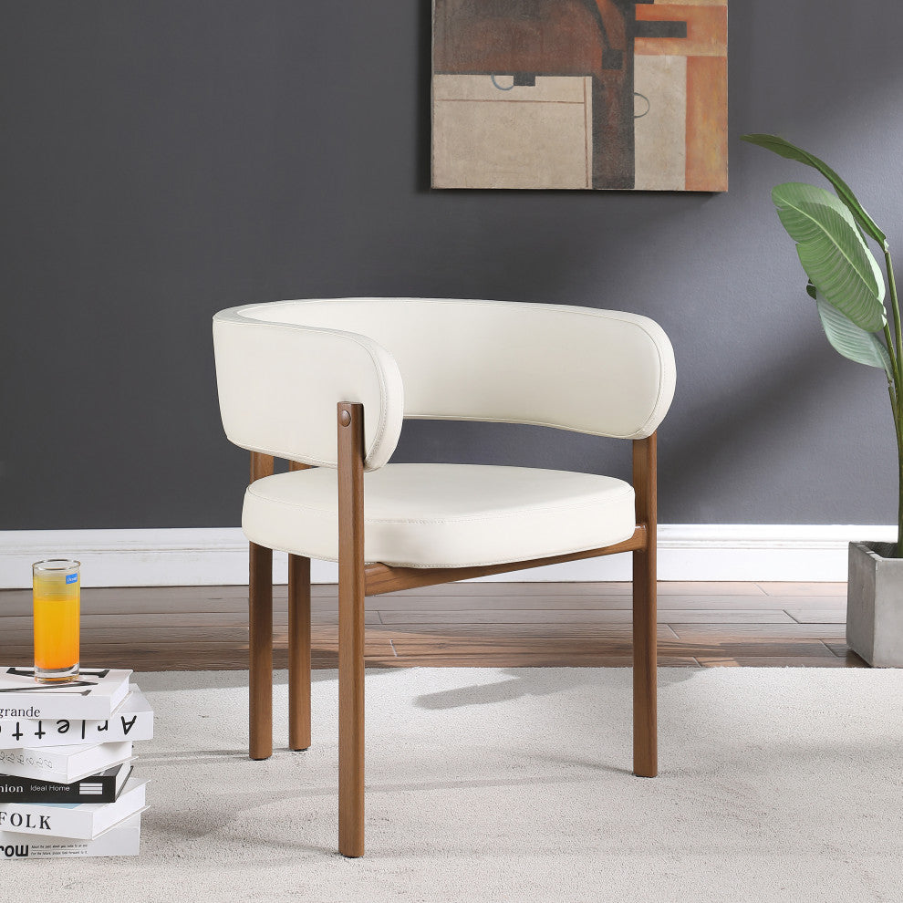 Gideon Black Faux Leather Dining Chair (Set of 2), Cream, Walnut Finish