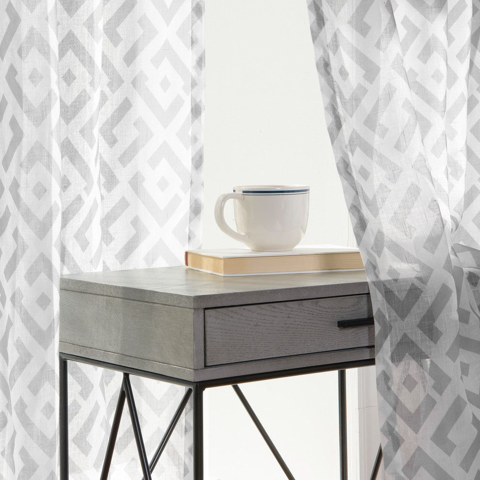 Faux Linen Geo Lattice Curtains, Gray, 52"x84"