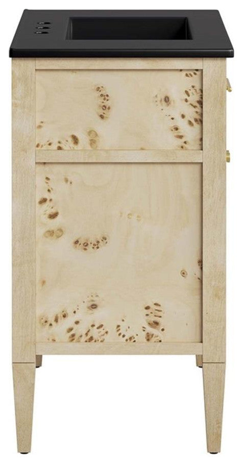 Modway Elysian 30" Modern Wood Bathroom Vanity in Black and Burl Oatmeal