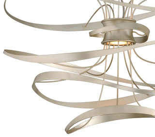 Calligraphy, 34" Led Pendant, Silver Leaf With Polished Stainless Accents