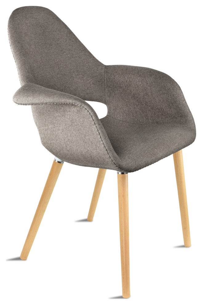 Modern Fabric With Arms Organic Dining Chairs, Set of 2, Charcoal Dark Taupe Gray