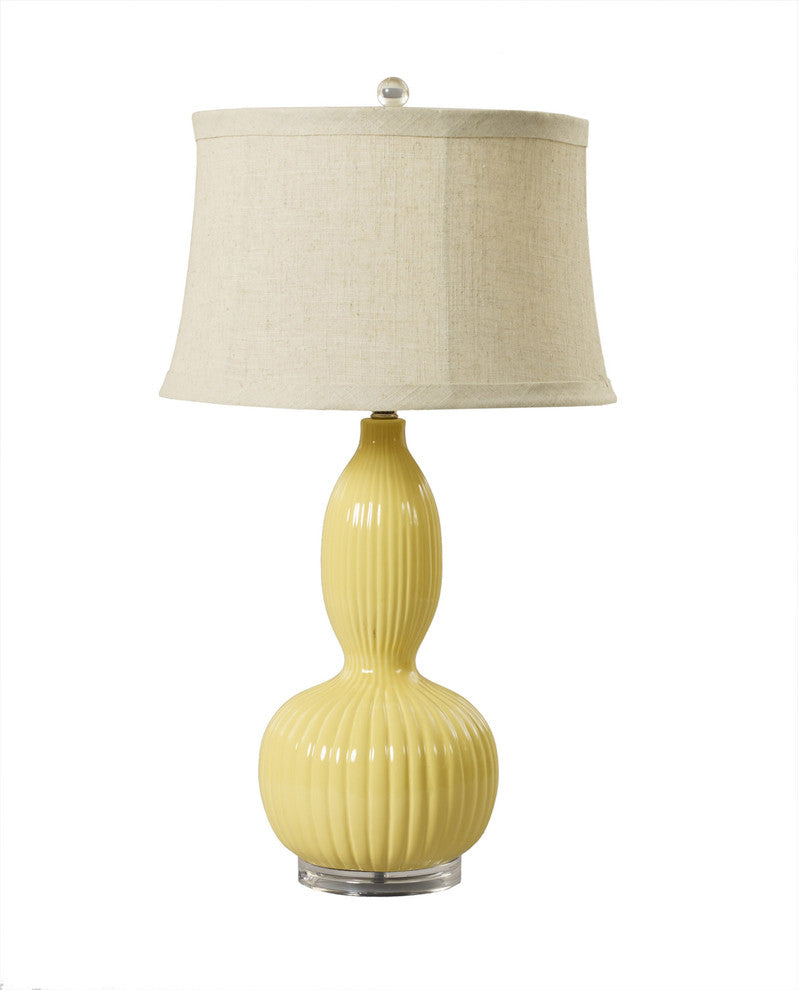 29" Ribbed Gourd Ceramic & Acrylic Table Lamp, Straw