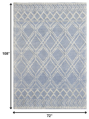6"x9" Blue Ivory Tribal Geometric Pattern Area Rug