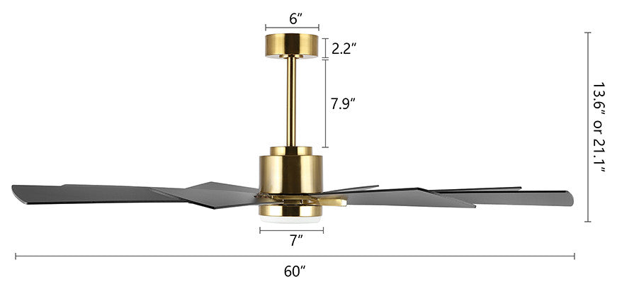 60" Reversible 8-Blade LED Ceiling Fan With Remote and Light, Gold/Black