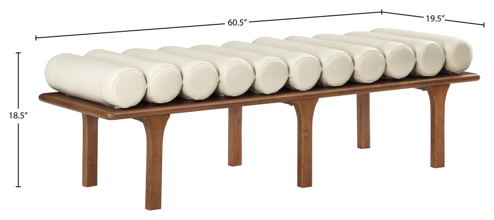 Landon Faux Leather Bench, Cream, Walnut Finish