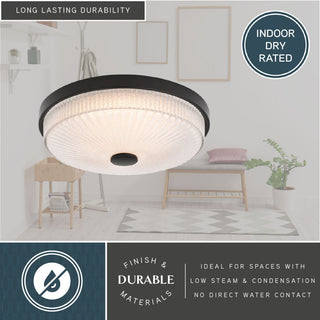 Preston 1-Light Gold Brass Transitional Dome Flush Mount LED Fixture Glass Shade, Matte Black