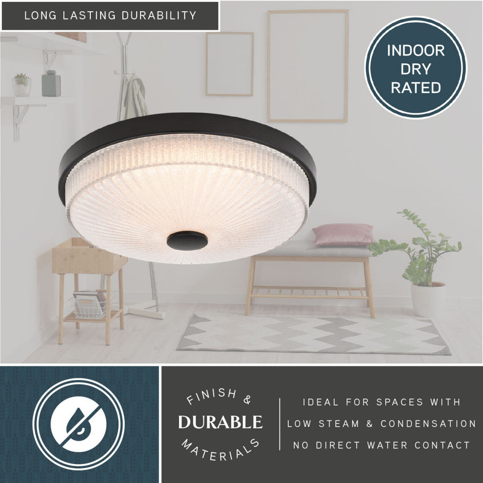 Preston 1-Light Gold Brass Transitional Dome Flush Mount LED Fixture Glass Shade, Matte Black