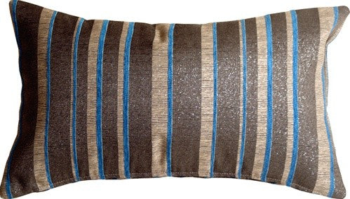 Pillow Decor - Glitter Stripes 12 x 20 Blue and Gray Throw Pillow