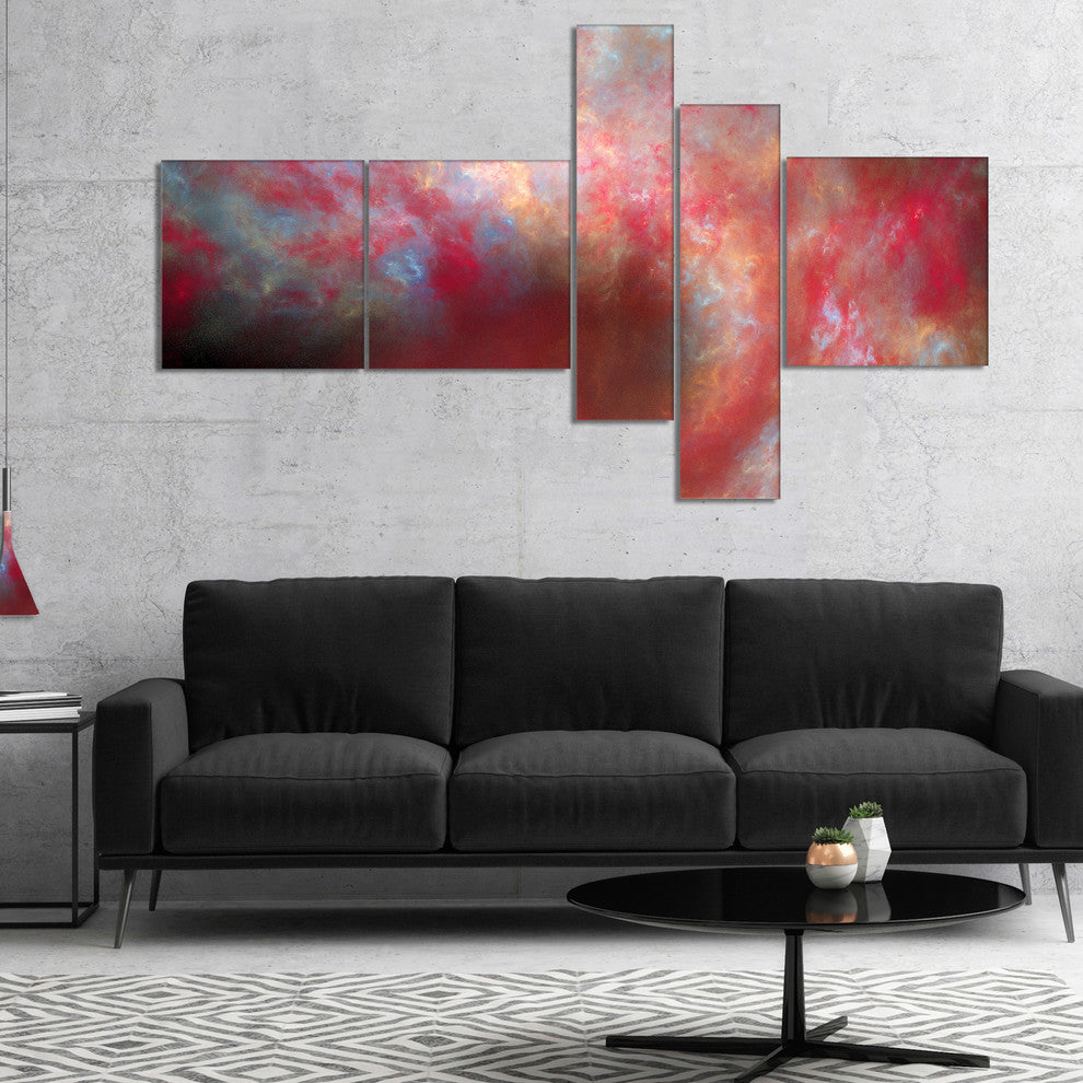 Red Starry Fractal Sky, Abstract Canvas Art Print, 60"x32", 5 panels