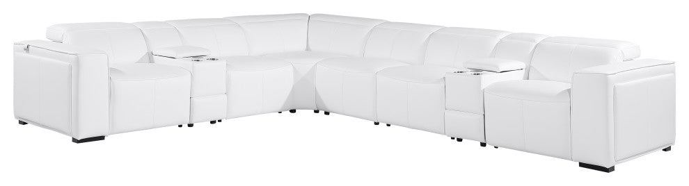 Niccolo Italian Leather 8-Piece L-Shaped Power Reclining Sectional, White