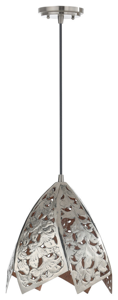61131-11 1-Light Hanging Mini Pendant Ceiling Light Nickel Finish 12"Wide
