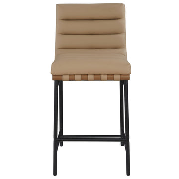 Burke Counter Stool, Tan, Vegan Leather, Walnut Veneer Metal Dowel