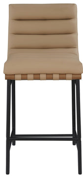 Burke Counter Stool, Tan, Vegan Leather, Walnut Veneer Metal Dowel