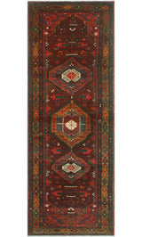 Fine Vintage Distressed Silas Burgundy/Gold Runner, 3'7x10'2