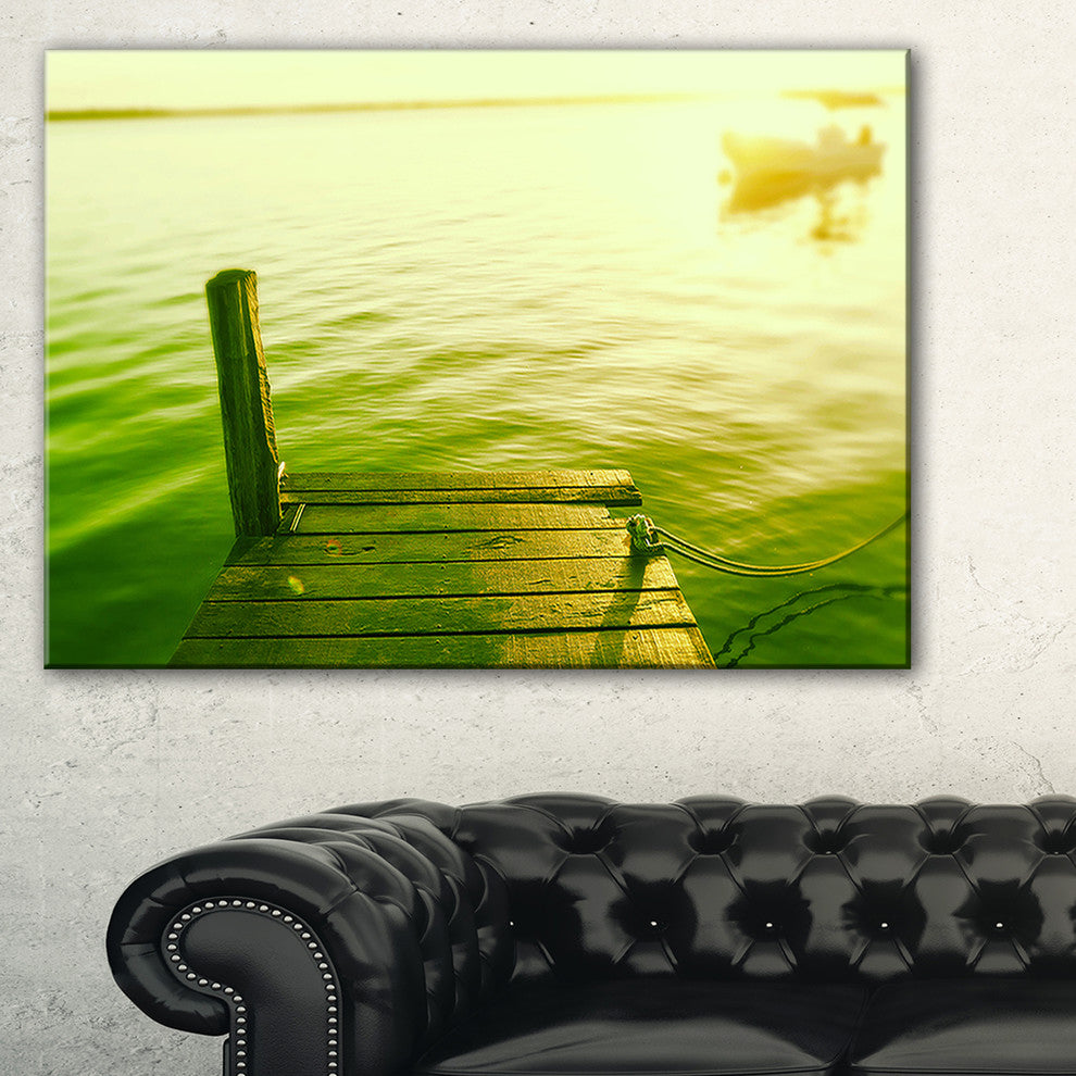 "Wooden Boardwalk in Green Sea" Sea Bridge Canvas Art Print, 40"x20"