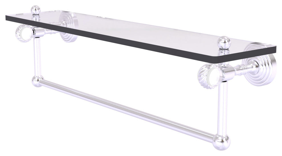 Pacific Grove 22" Twisted Glass Shelf with Towel Bar, Satin Chrome
