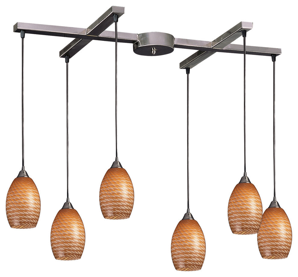 Mulinello 6-Light Satin Nickel Pendant, Coco Glass