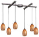 Mulinello 6-Light Satin Nickel Pendant, Coco Glass