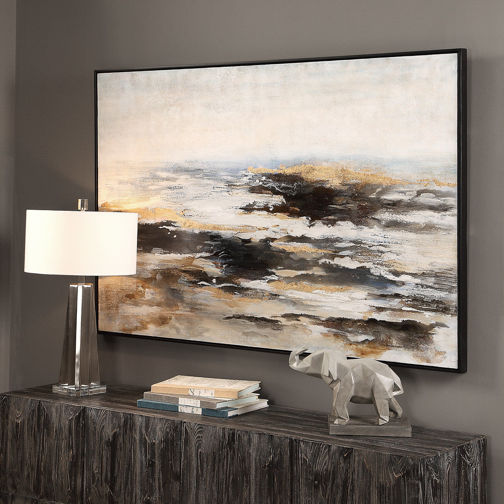Rustic Abstract Modern Sea Shore Beach Painting Wall Art Coastal Sand Beige Blue