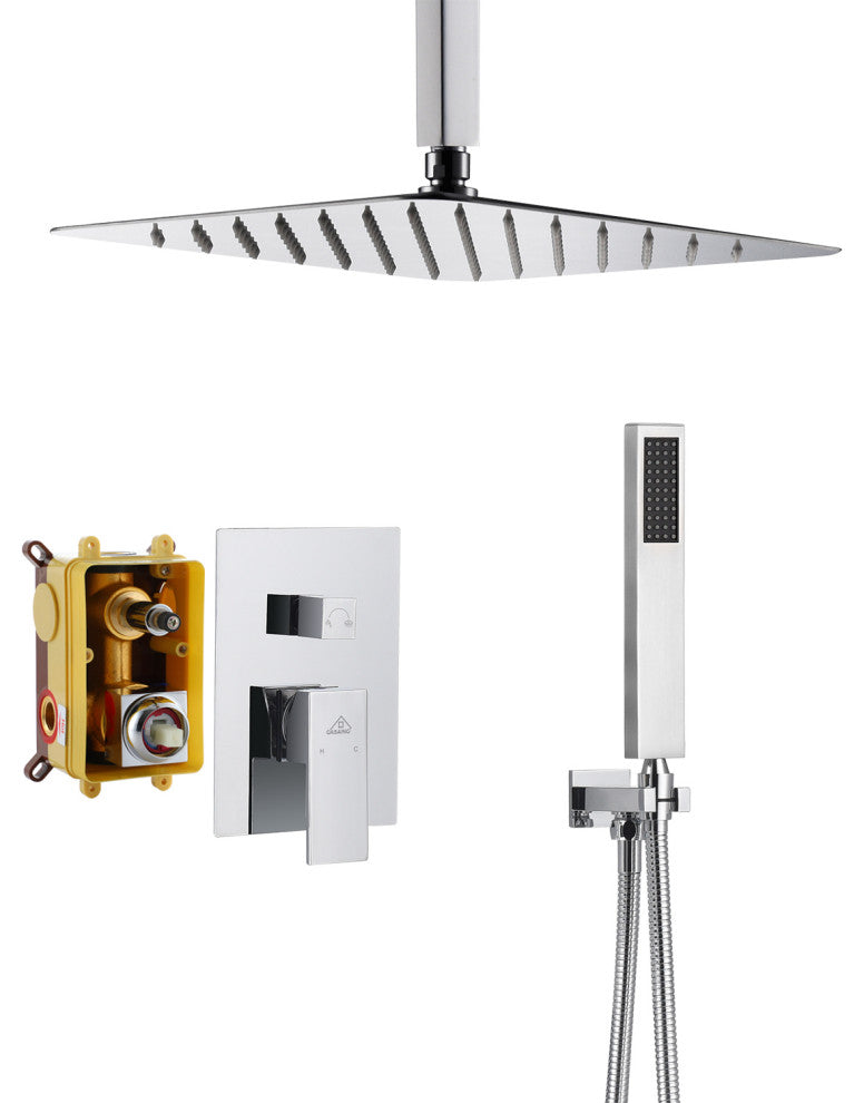 CASAINC 10" Ceiling Mount Dual Rainfall Shower Head Shower System Kit, Chrome