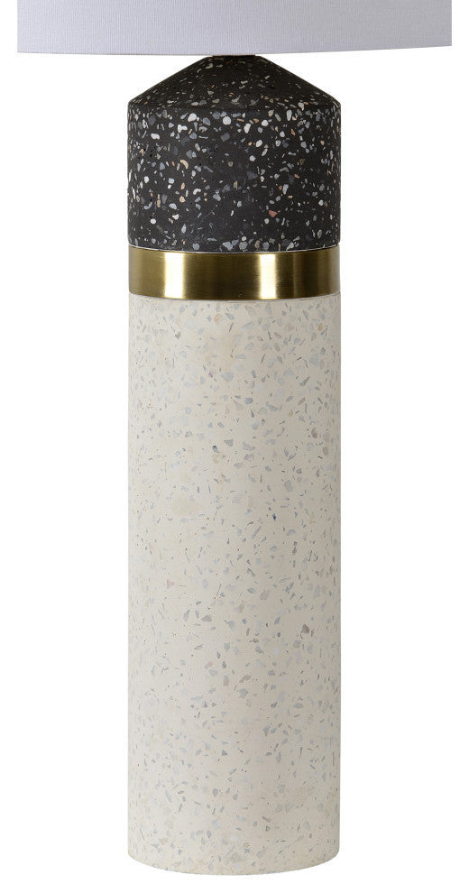 Kaitlyn Terrazzo White and Black Speckled Table Lamp With Off-White Cotton Shade