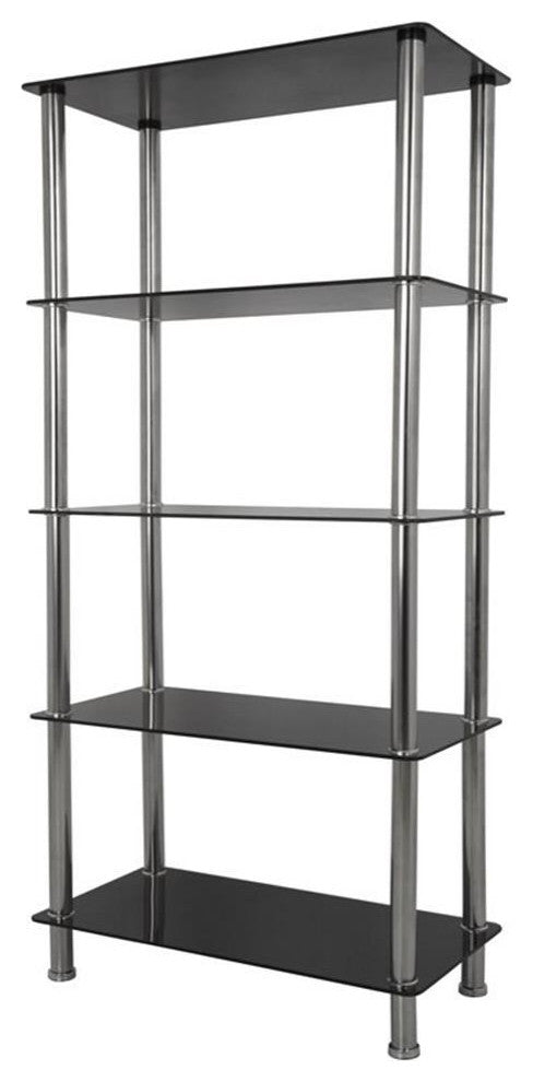 AVF Transitional Steel and Glass Tall 5-Tier Shelving Unit in Black/Chrome
