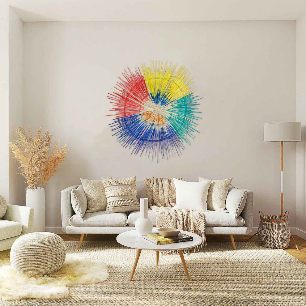 3D Sun Plate Palm Wall Sculpture, Artisan Crafted, Malawi, Multicolor, 33.5"