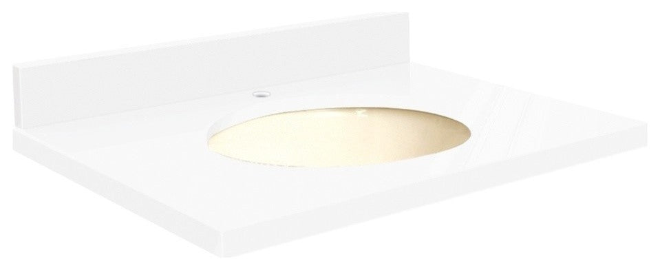 Quartz 25"x22" Vanity Top, Single Faucet Hole, Nano Crystal, Biscuit Bowl