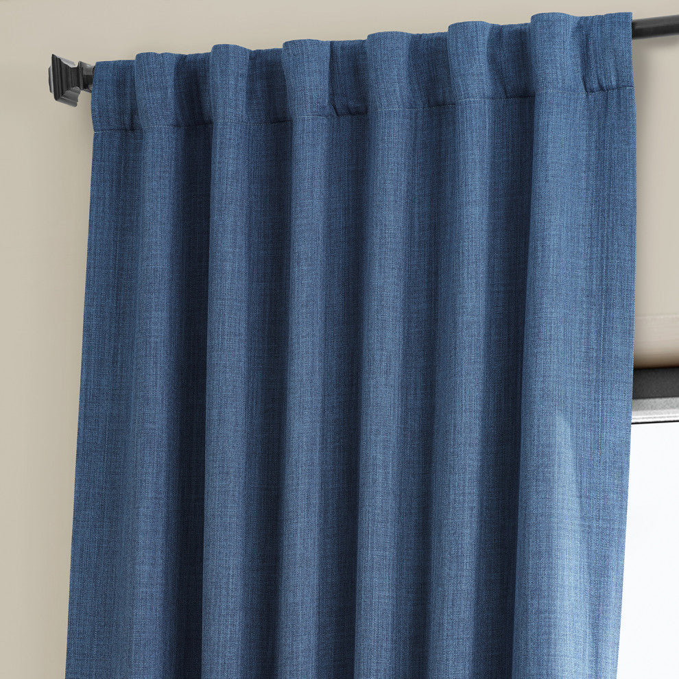 Faux Linen Darkening Curtain Single Panel, Denim, 50"x108"