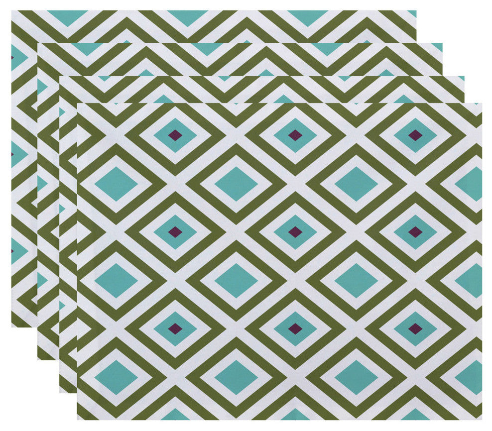 Diamond Mayhem Geometric Print Placement, Aqua, Set of 4