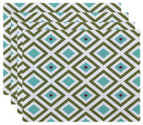 Diamond Mayhem Geometric Print Placement, Aqua, Set of 4