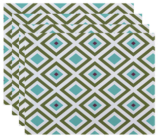 Diamond Mayhem Geometric Print Placement, Aqua, Set of 4