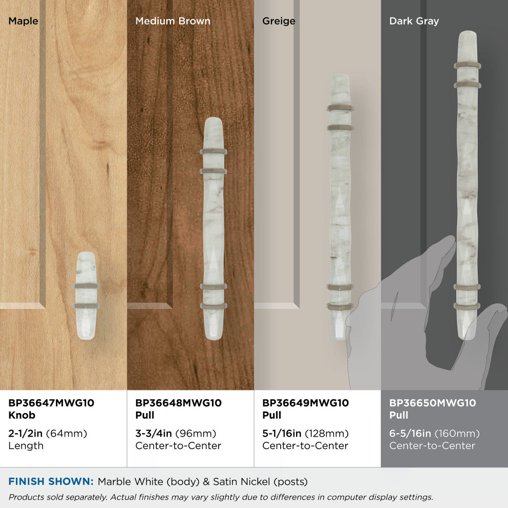 Carrione Cabinet Pull, Marble White/Satin Nickel, 6-5/16" Center-to-Center
